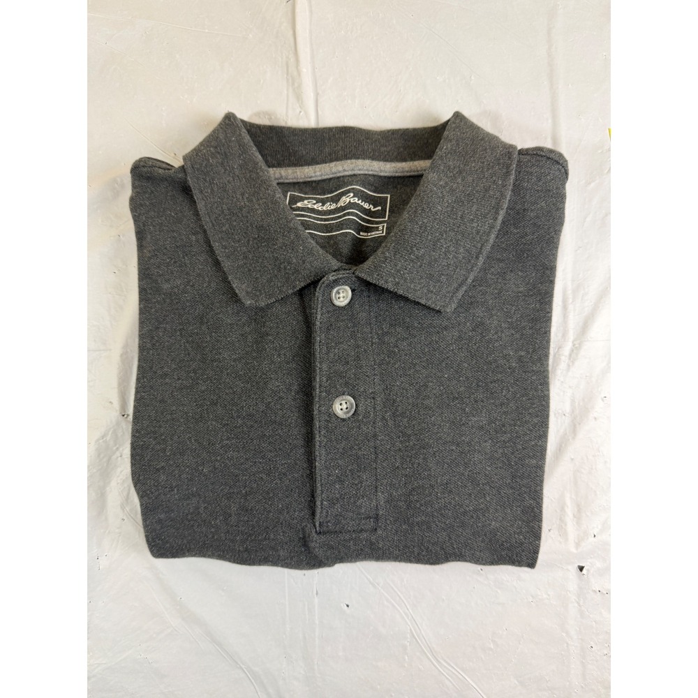 Eddie Bauer Mens Small Gray Cotton Pique Short Sleeve Polo Shirt Charcoal